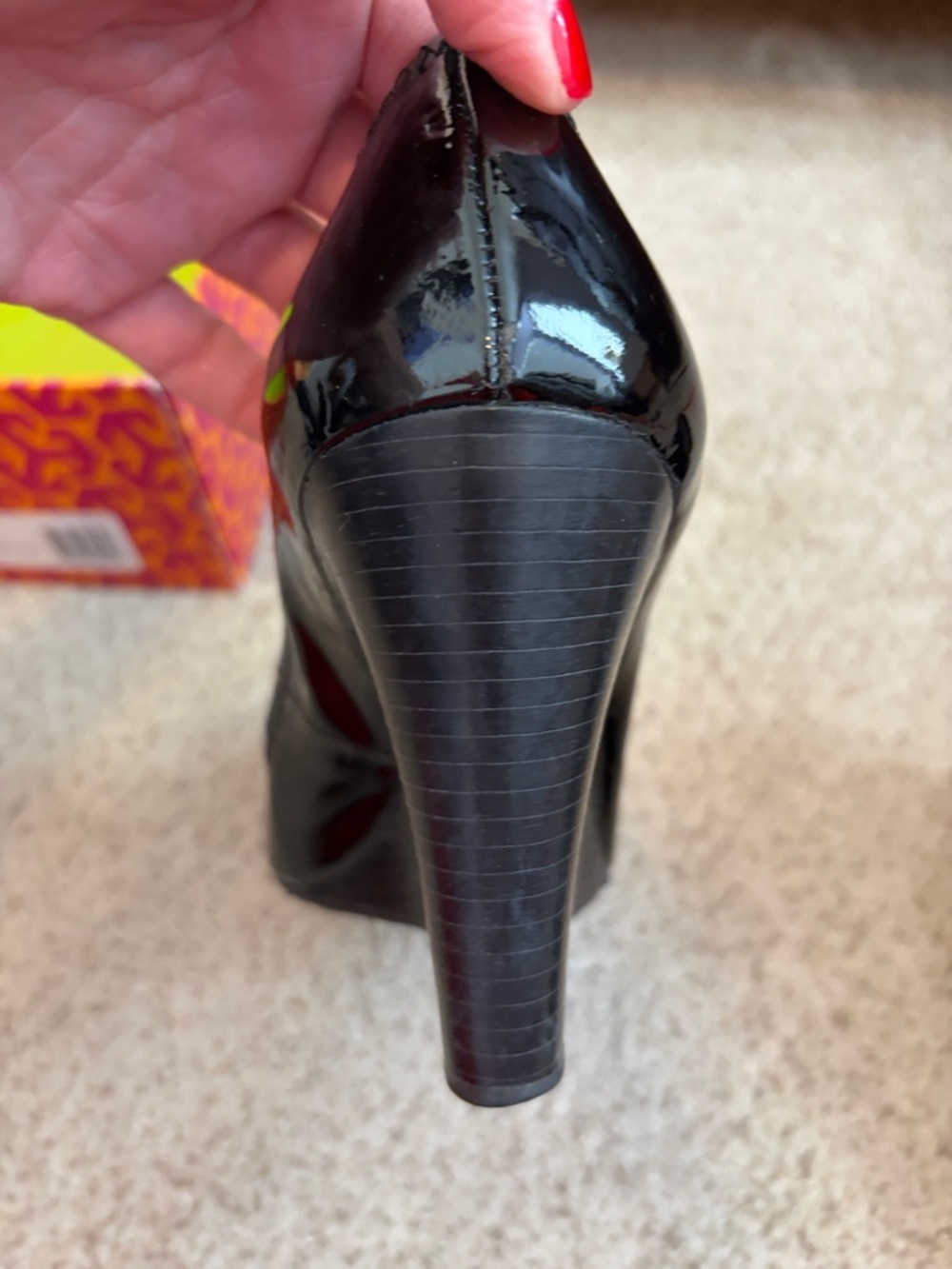 Tory Burch “Sophie” Black Patent Leather wedge heel with silver hardware, 8 - Picture 5 of 15